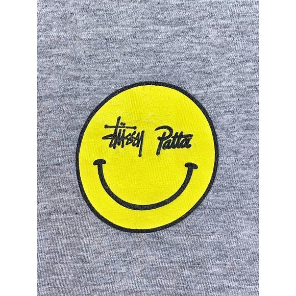 Stussy x Patta Smiley Tee Gray Yellow Logo Collab Graphic T-Shirt Men’s M Rare - Picture 5 of 9